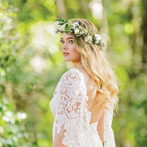 wedding hair style with floral crown